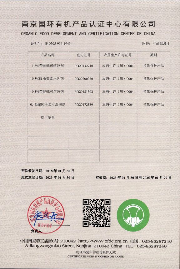 新朝陽(yáng)五大生物農藥獲得有機認證